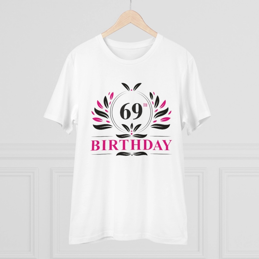 Men's PC Cotton 69th Birthday Printed T Shirt (Color: White, Thread Count: 180GSM) - Image 3
