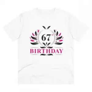 Men's PC Cotton 67th Birthday Printed T Shirt (Color: White, Thread Count: 180GSM)