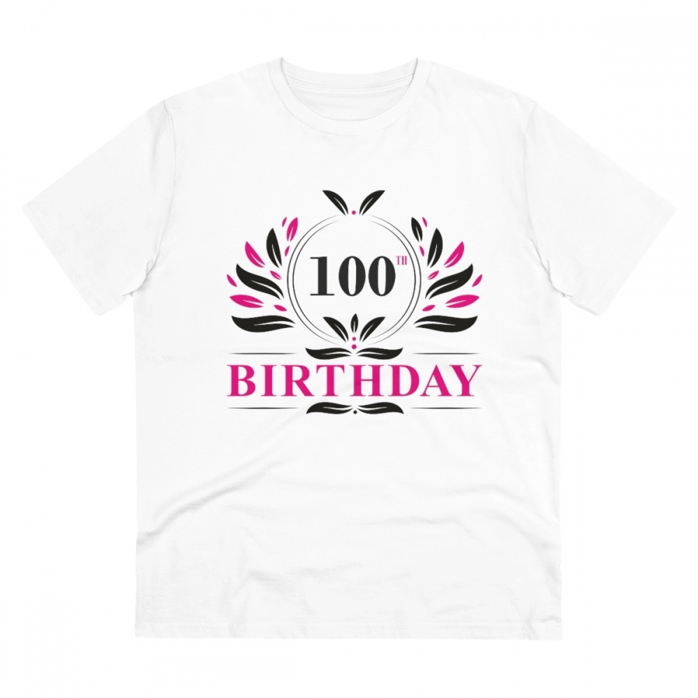 Men's PC Cotton 100th Birthday Printed T Shirt (Color: White, Thread Count: 180GSM)