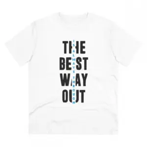 Men's PC Cotton The Best Way Out Printed T Shirt (Color: White, Thread Count: 180GSM)
