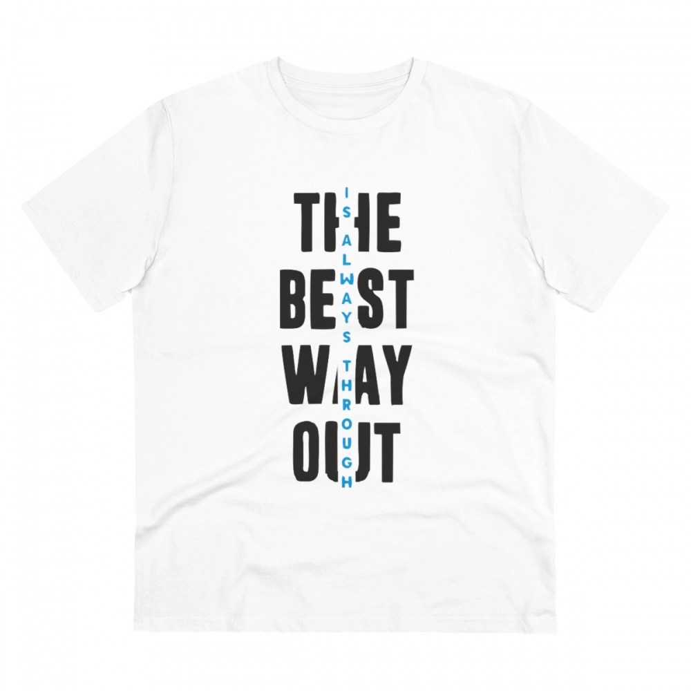 Men's PC Cotton The Best Way Out Printed T Shirt (Color: White, Thread Count: 180GSM)