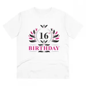 Men's PC Cotton 16th Birthday Printed T Shirt (Color: White, Thread Count: 180GSM)