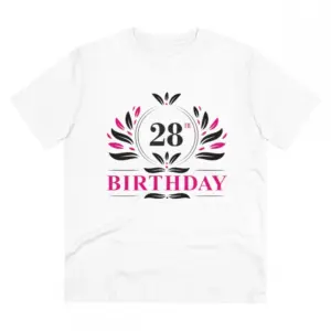 Men's PC Cotton 28th Birthday Printed T Shirt (Color: White, Thread Count: 180GSM)