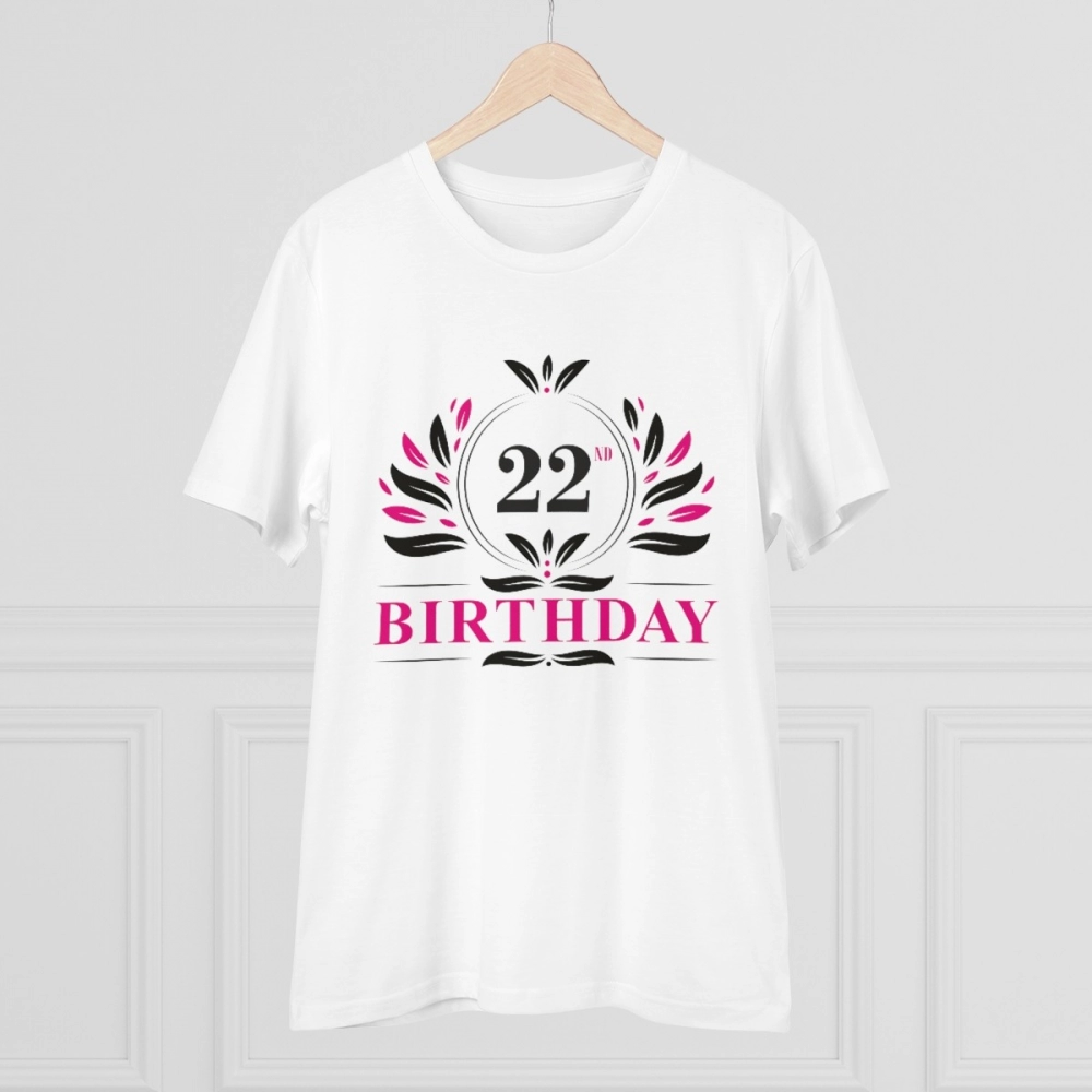 Men's PC Cotton 22nd Birthday Printed T Shirt (Color: White, Thread Count: 180GSM) - Image 3