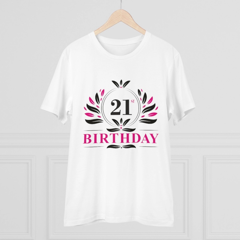 Men's PC Cotton 21st Birthday Printed T Shirt (Color: White, Thread Count: 180GSM) - Image 3