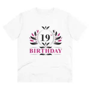 Men's PC Cotton 19th Birthday Printed T Shirt (Color: White, Thread Count: 180GSM)
