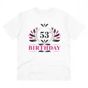 Men's PC Cotton 53rd Birthday Printed T Shirt (Color: White, Thread Count: 180GSM)