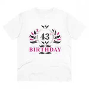 Men's PC Cotton 43rd Birthday Printed T Shirt (Color: White, Thread Count: 180GSM)