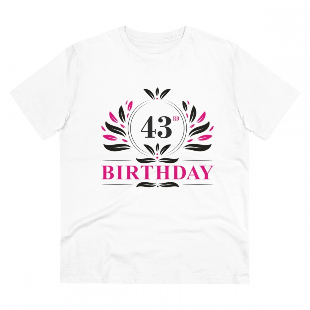 Men's PC Cotton 43rd Birthday Printed T Shirt (Color: White, Thread Count: 180GSM)