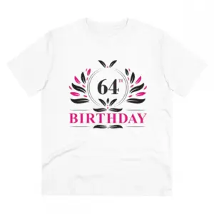 Men's PC Cotton 64th Birthday Printed T Shirt (Color: White, Thread Count: 180GSM)