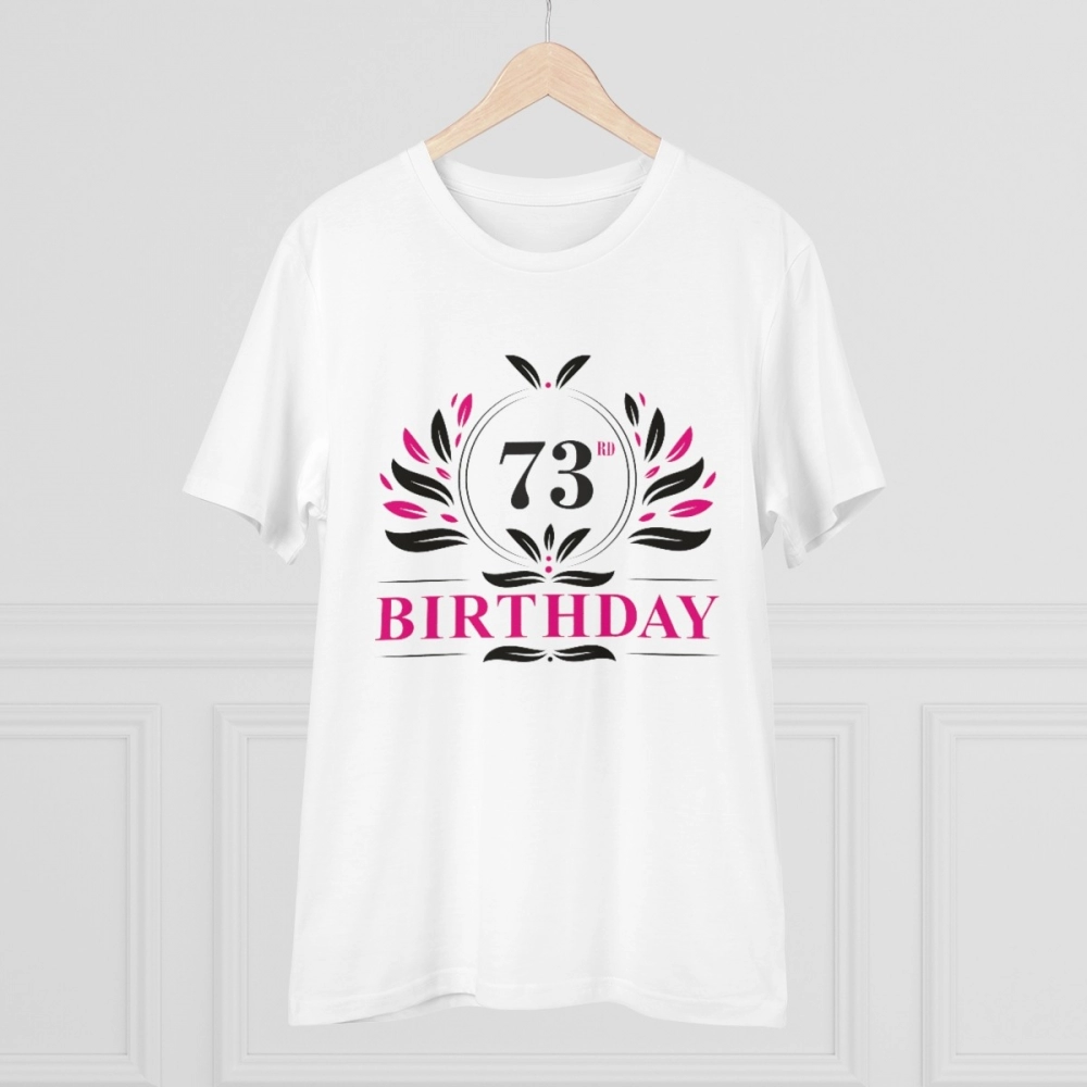 Men's PC Cotton 73rd Birthday Printed T Shirt (Color: White, Thread Count: 180GSM) - Image 3