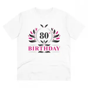 Men's PC Cotton 80th Birthday Printed T Shirt (Color: White, Thread Count: 180GSM)