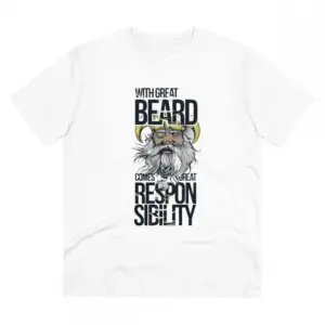 Men's PC Cotton With Great Beard Comes Printed T Shirt (Color: White, Thread Count: 180GSM)