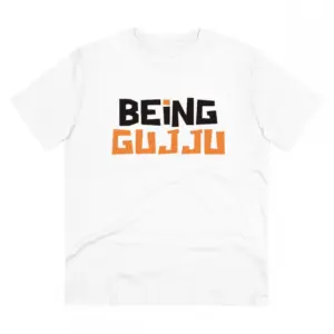 Men's PC Cotton Being Gujju Printed T Shirt (Color: White, Thread Count: 180GSM)