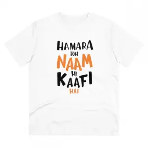 Men's PC Cotton Hamara To Name Hi Kaafi Hai Printed T Shirt (Color: White, Thread Count: 180GSM)