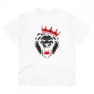 Men's PC Cotton Lion Logo Printed T Shirt (Color: White, Thread Count: 180GSM)