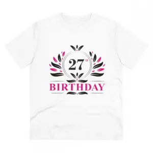 Men's PC Cotton 27th Birthday Printed T Shirt (Color: White, Thread Count: 180GSM)