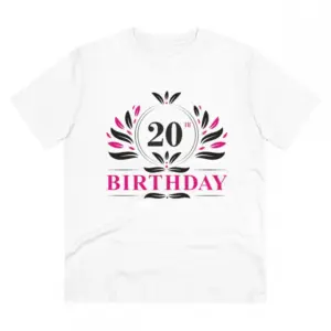 Men's PC Cotton 20th Birthday Printed T Shirt (Color: White, Thread Count: 180GSM)