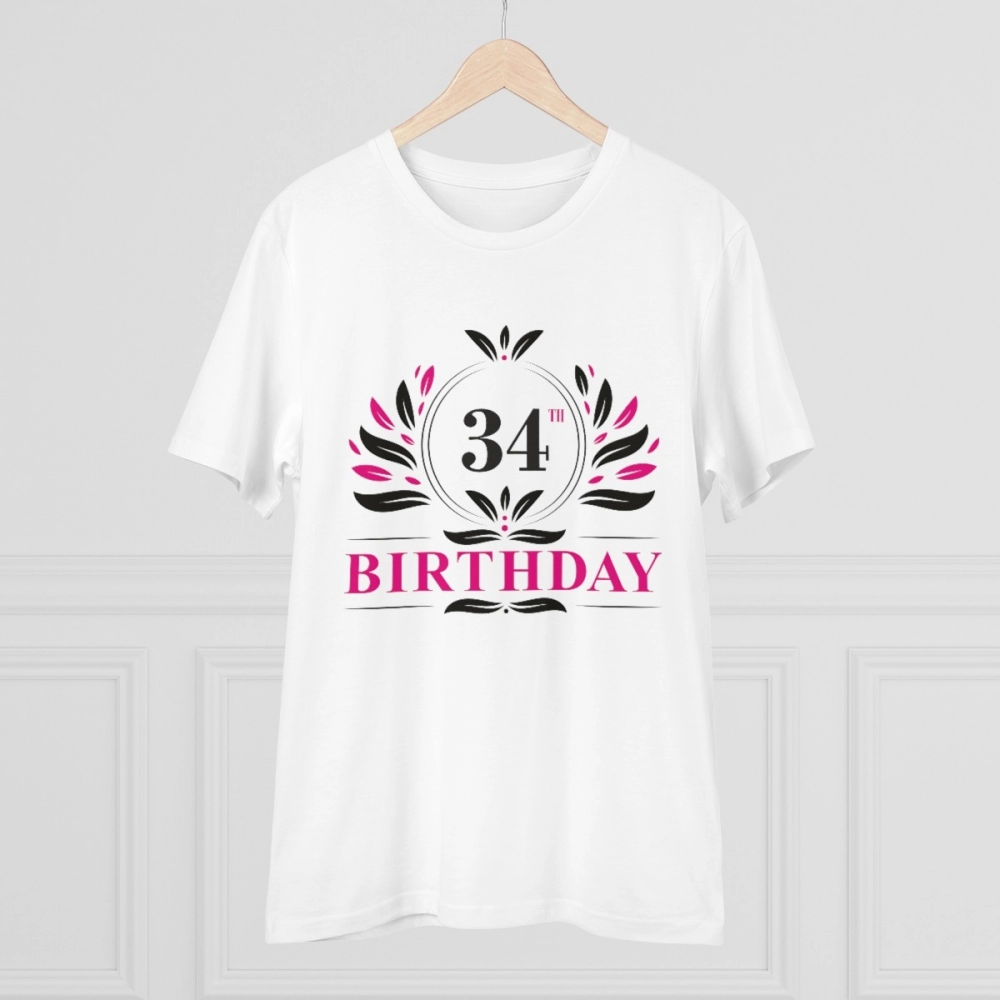 Men's PC Cotton 34th Birthday Printed T Shirt (Color: White, Thread Count: 180GSM) - Image 3