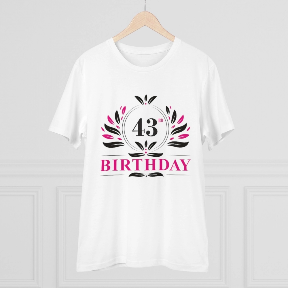 Men's PC Cotton 43rd Birthday Printed T Shirt (Color: White, Thread Count: 180GSM) - Image 3