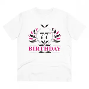 Men's PC Cotton 77th Birthday Printed T Shirt (Color: White, Thread Count: 180GSM)