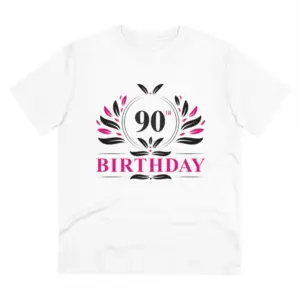 Men's PC Cotton 90th Birthday Printed T Shirt (Color: White, Thread Count: 180GSM)