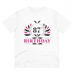 Men's PC Cotton 87th Birthday Printed T Shirt (Color: White, Thread Count: 180GSM)