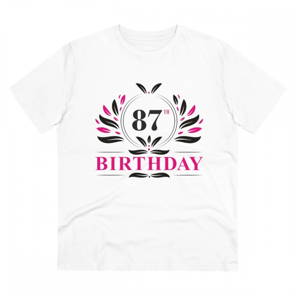Men's PC Cotton 87th Birthday Printed T Shirt (Color: White, Thread Count: 180GSM)