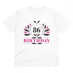 Men's PC Cotton 86th Birthday Printed T Shirt (Color: White, Thread Count: 180GSM)