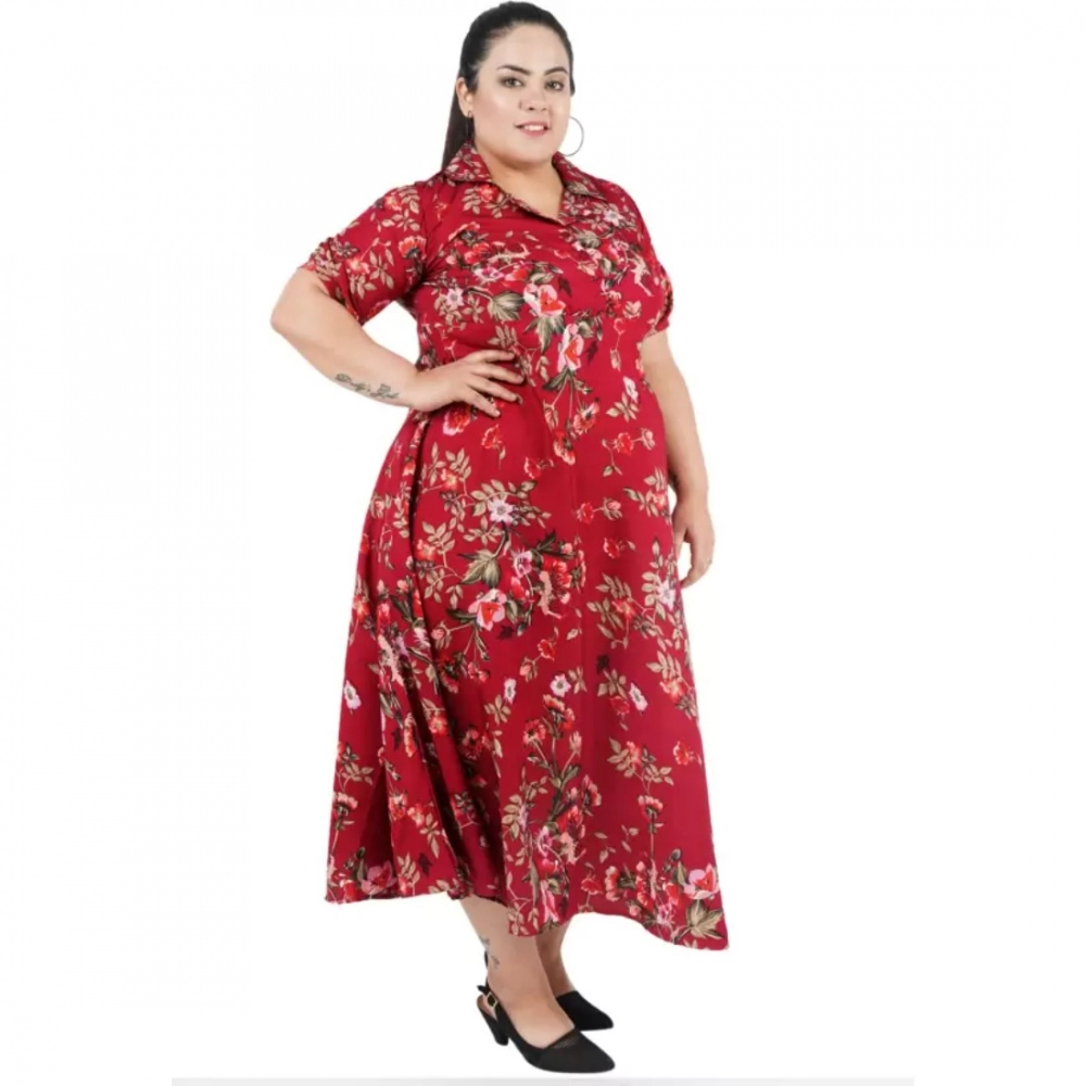 Women's Fit And Flare Maroon Dress (Color:Maroon, Material:Polyester) - Image 2