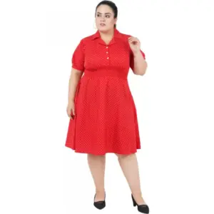 Women's Cinched Waist Red Dress (Color:Red, Material:Poly Crepe)