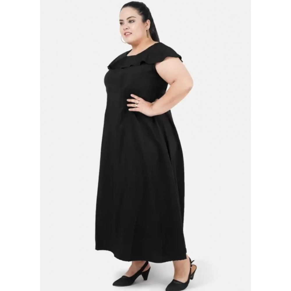 Women's Fit And Flare Black Dress (Color:Black, Material:Polyester) - Image 4