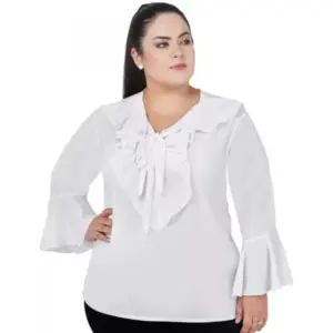 Women's Casual Bell Sleeve Solid White Top (Color:White, Material:Georgette)