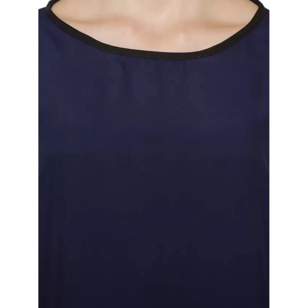 Women's Casual Slit Sleeve Solid Blue Top (Color:Blue, Material:Poly Crepe) - Image 2