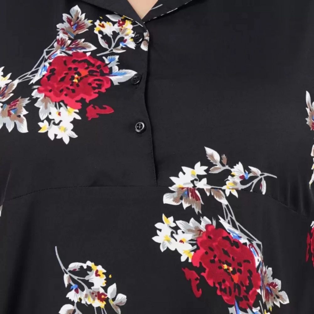 Women's Fit And Flare Black Dress (Color:Black, Material:Polyester) - Image 3