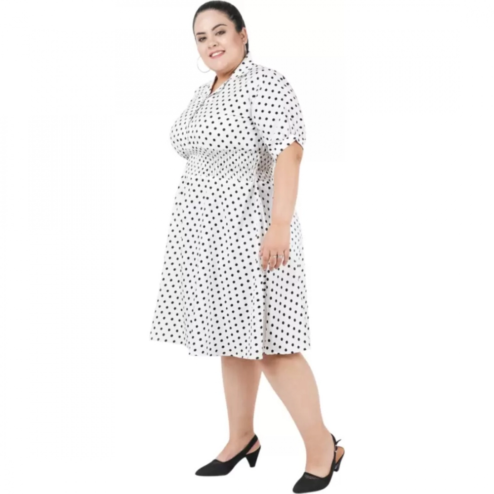 Women's Cinched Waist White Dress (Color:White, Material:Poly Crepe) - Image 4