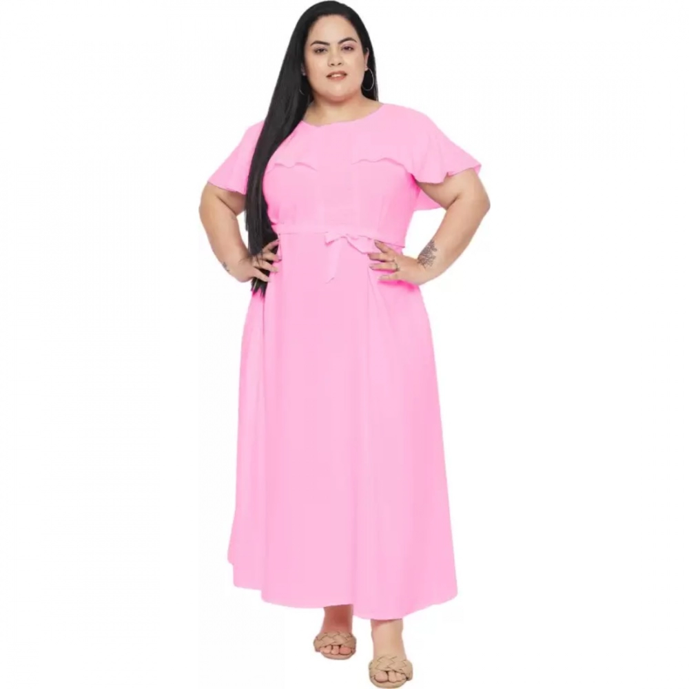 Women's Fit And Flare Pink Dress (Color:Pink, Material:Polyester)