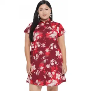 Women's Shirt Maroon Dress (Color:Maroon, Material:Polyester)