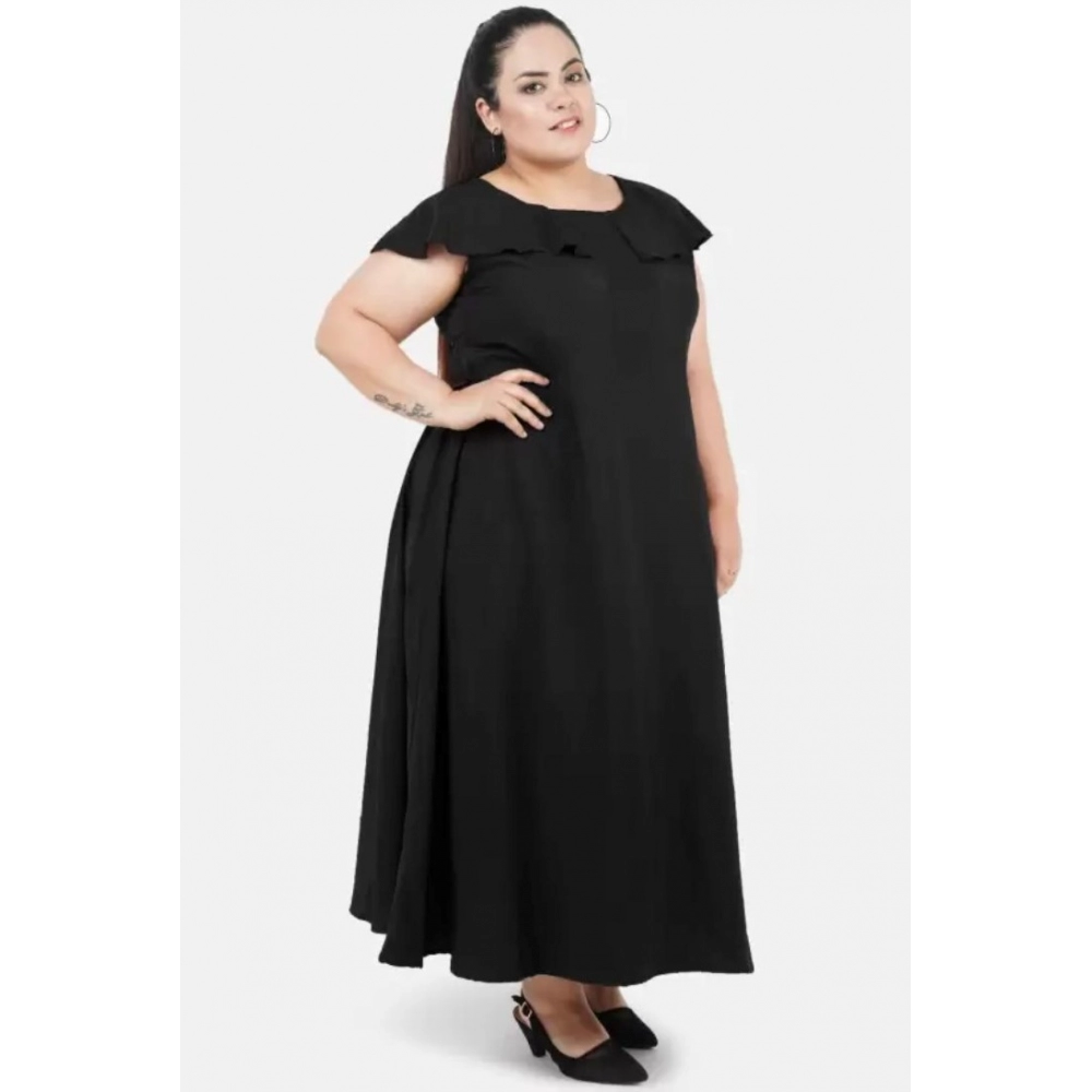 Women's Fit And Flare Black Dress (Color:Black, Material:Polyester) - Image 2