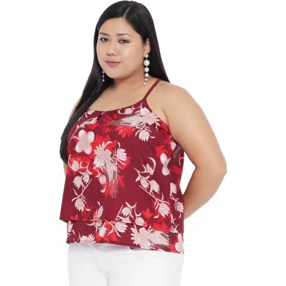 Women's Casual Floral Print Red Top (Color:Red, Material:Polyester) - Image 3