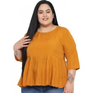 Women's Casual Solid Yellow Top (Color:Yellow, Material:Polyester)