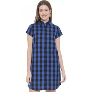 Women's Shirt Blue, Black Dress (Color:Blue, Material:Pure Cotton)