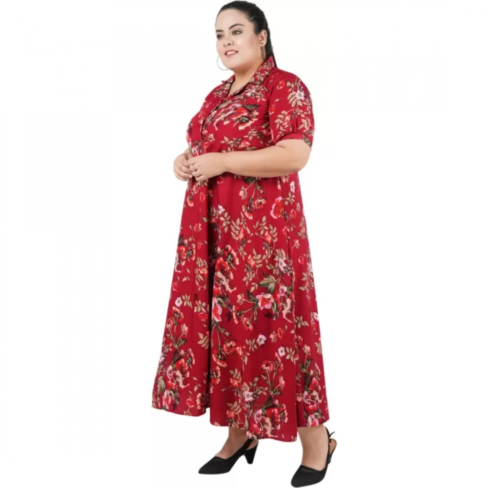 Women's Fit And Flare Maroon Dress (Color:Maroon, Material:Polyester) - Image 4