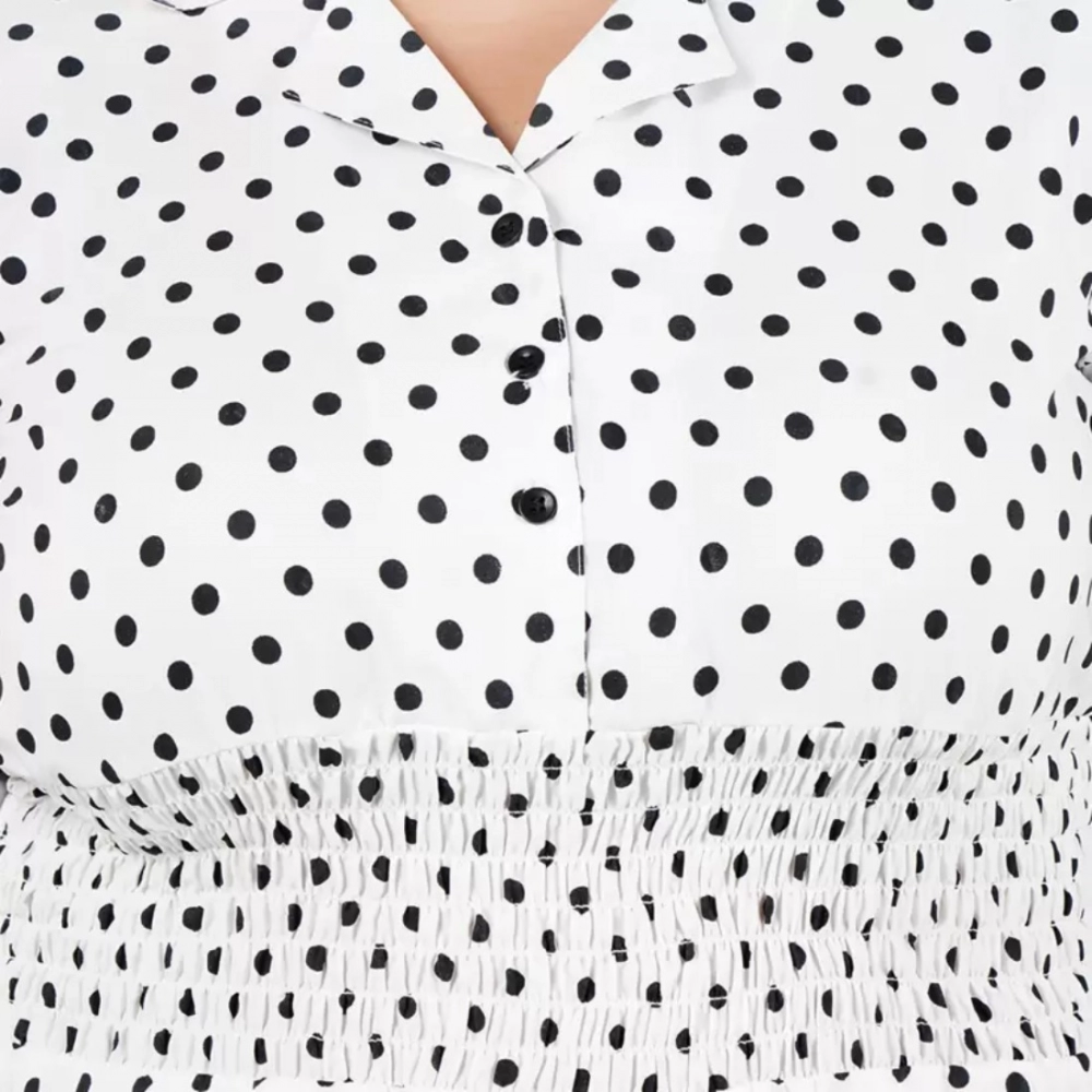 Women's Cinched Waist White Dress (Color:White, Material:Poly Crepe) - Image 3