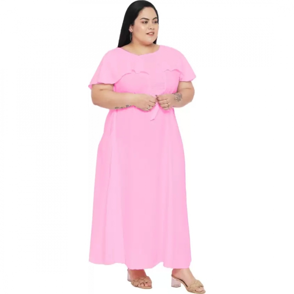 Women's Fit And Flare Pink Dress (Color:Pink, Material:Polyester) - Image 2