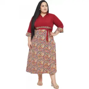 Women's Fit And Flare Maroon Dress (Color:Maroon, Material:Polyester)