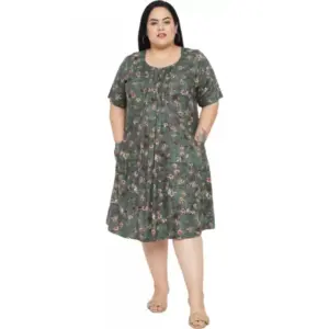Women's A-Line Green Dress (Color:Green, Material:Rayon)