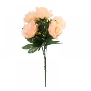 Artificial Flowers Bunch Bouquet Of 5 Roses For Home Decoration (Peach, Material:Silk, Polyester)