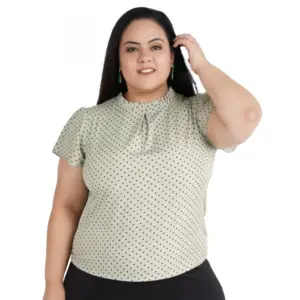 Women's Casual Short Sleeve Printed Green Top (Color:Grey, Material:Crepe)