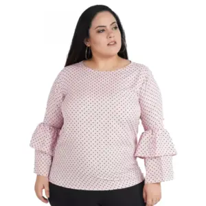 Women's Casual Flute Sleeve Printed Pink Top (Color:Pink, Material:Crepe)